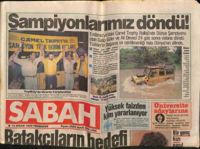 Sabah Gazetesi 14 Nisan 1988 - Şampiyonlarımız Döndü GZ62071 - 2