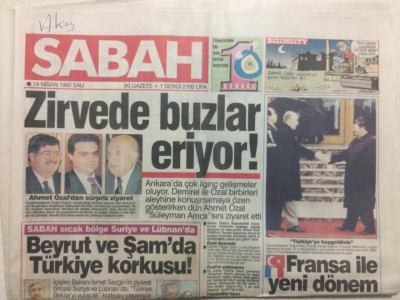 Sabah Gazetesi 14 Nisan 1992 - Beyrut Ve Şamda Türkiye Korkusu GZ27396 - 1