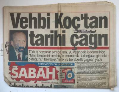 Sabah Gazetesi 14 Nisan 1994 - Vehbi Koçtan Tarihi Çağrı GZ7390 - 1