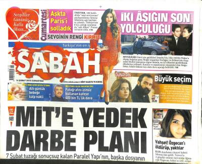 Sabah Gazetesi 14 Şubat 2015 - MİTe Yedek Darbe Planı GZ107309 - 1