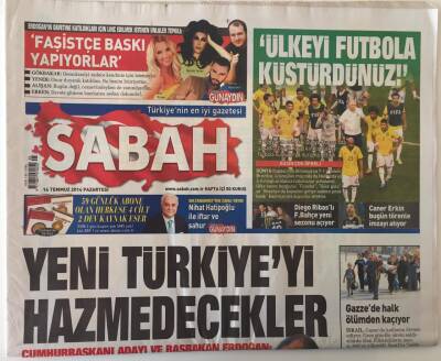 Sabah Gazetesi 14 Temmuz 2014 - Erdoğan Yeni Türkiyeyi Hazmedecekler , Gazzede Halk Ölümden Kaçıyor GZ26954 - 1