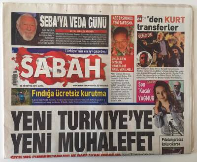Sabah Gazetesi 15 Ağustos 2014 - Erdoğan Yeni Türkiyeye Yeni Muhalefet Yakışır Diyor GZ26945 - 1