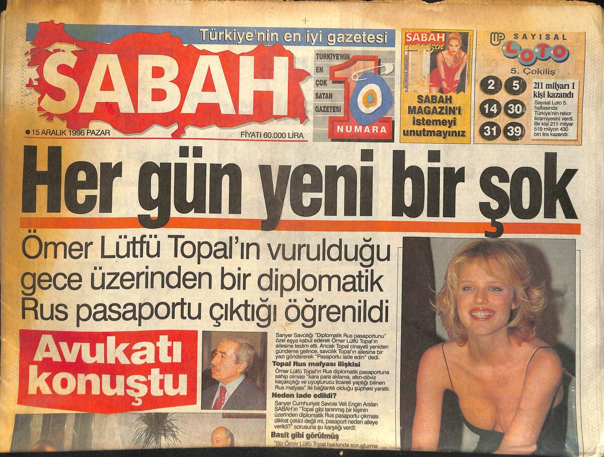 Sabah Gazetesi 15 Aralık 1996 - Mehmet Ağar Fezlekesinde Bazı Soru İşaretleri Var - Erbakan : 200 Dosyayı 58'e İndirdim GZ155423 - 1