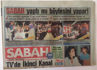 Sabah Gazetesi 15 Eylül 1986 - TVde İkinci Kanal Yayını Bugün Başlıyor GZ20918 - 1