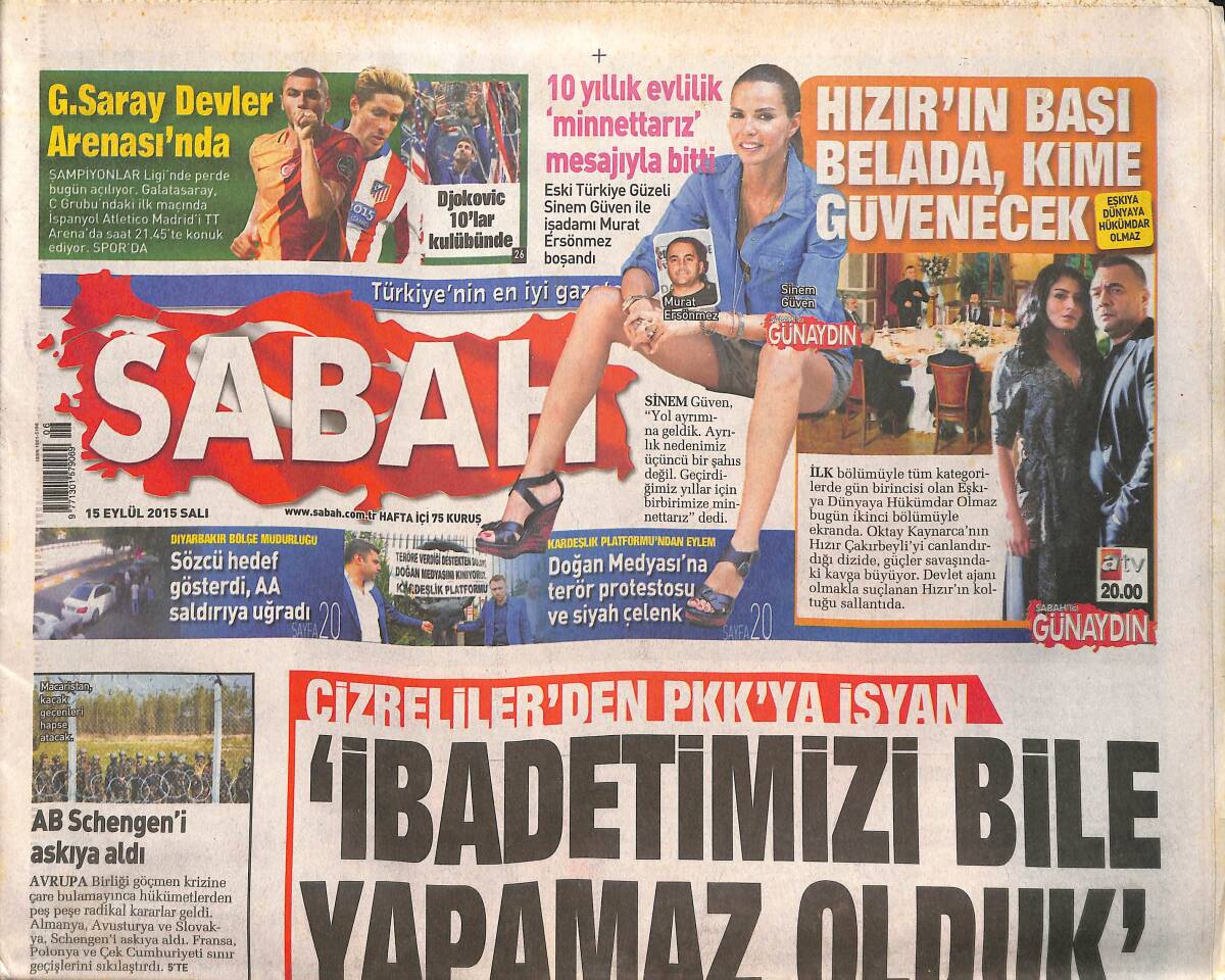 Sabah Gazetesi 15 Eylül 2015 - Cizreliler'den PKK'lılara İsyan - Bitkisel Tedavide Güvenli Adres GZ135519 - 1