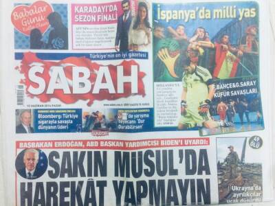 Sabah Gazetesi 15 Haziran 2014 - Erdoğan ABD Başkan Yardımcısını Uyardı Sakın Musulda Harekat Yapmayın GZ40682 - 1