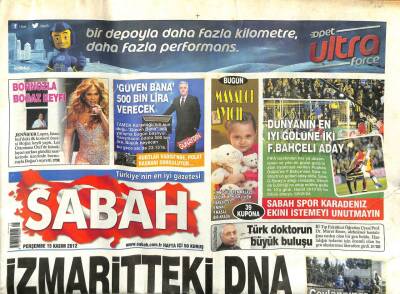 Sabah Gazetesi 15 Kasım 2012 - Erdoğan Kalpleri Taş Ruhları Beton, Jannifer Lopezden Bornozla Boğaz Keyfi GZ107653 - 1