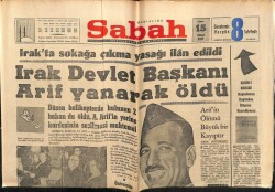 Sabah Gazetesi 15 Nisan 1966 - Irak Devlet Başkanı Arif Yanarak Öldü GZ64174 - 2