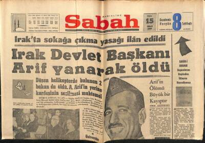 Sabah Gazetesi 15 Nisan 1966 - Irak Devlet Başkanı Arif Yanarak Öldü GZ64174 - 2