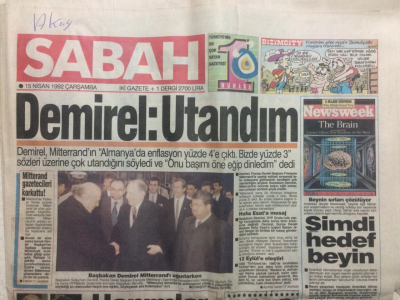 Sabah Gazetesi 15 Nisan 1992 - DemirelUtandım GZ27398 - 1