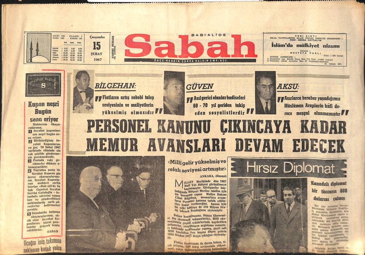 Sabah Gazetesi 15 Şubat 1967 - Arıkan , Komünizm İçin Alınacak Tedbirleri Övdü - Kanadalı Diplomat Bir Tüccarın 600 Dolarını Çalmış GZ154107 - 1