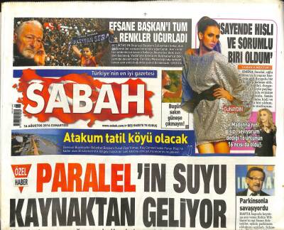 Sabah Gazetesi 16 Ağustos 2014 - Türkiyede 300 Bin Kişiye Elektronik Kelepçe Takıldı - ABDde İnsan Terinden Enerji Üreten Pil Geliştirildi GZ98458 - 1
