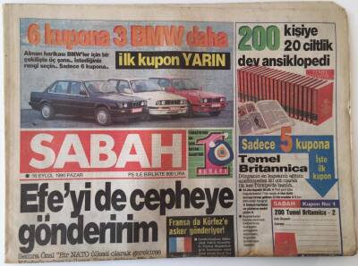 Sabah Gazetesi 16 Eylül 1990 - Semra Özal Vatan İçin Gerekirse Efede Cepheye Gider Dedi GZ16051 - 2