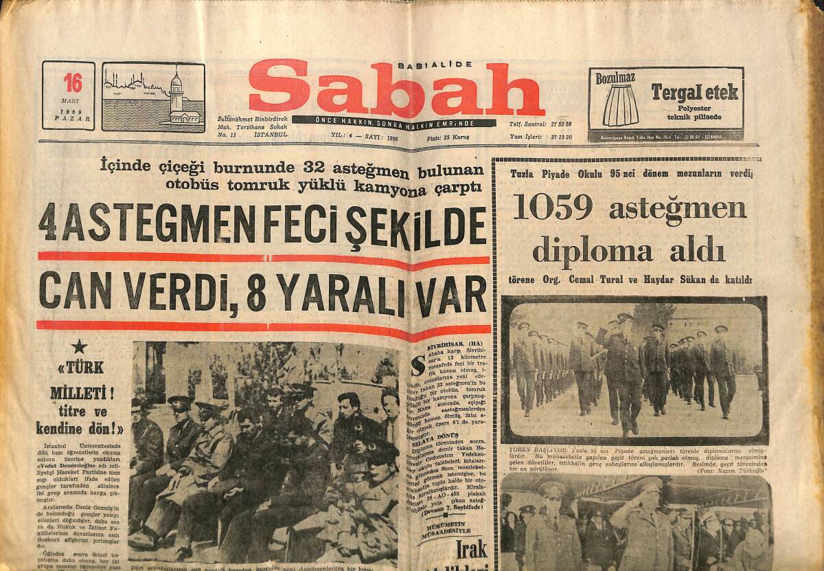 Sabah Gazetesi 16 Mart 1969 - Pakistan'da Hava Gergin - TKMD'de Toplantı Tertipledi GZ150124 - 1