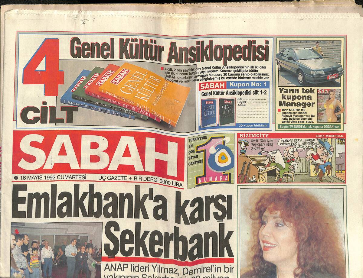Sabah Gazetesi 16 Mayıs 1992 - Beşiktaş Ve Aykut Taç Giyecek - Hey Gidi Seher Şeniz GZ153302 - 1