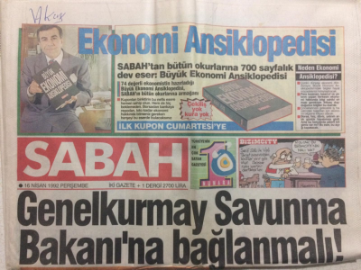 Sabah Gazetesi 16 Nisan 1992 - DemirelGenelkurmay Savunma Bakanına Bağlanmalı GZ27397 - 1