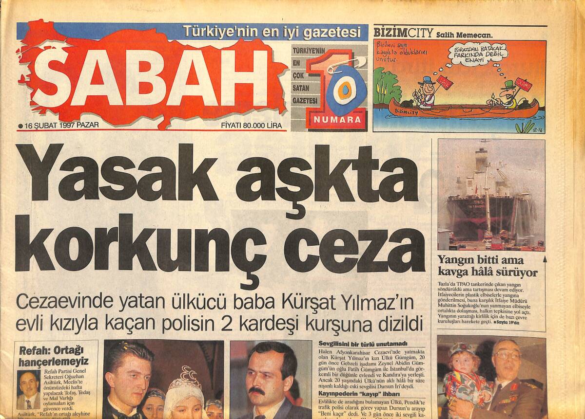 Sabah Gazetesi 16 Şubat 1997 - Karadayı'nın İsrail Gezisi 24 Şubat'ta - Refah : Ortağı Hançerlemeliyiz GZ147996 - 1