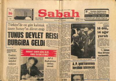 Sabah Gazetesi 16 Temmuz 1968 - Türkiyede On Gün Kalmak Üzere Sunay Davet Ettiği Tunus Devlet Reisi Burgiba Geldi GZ93343 - 1