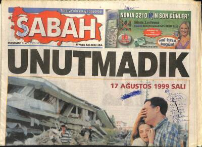 Sabah Gazetesi 17 Ağustos 2000 - Clinton da Oscar Aldı - Marmara Depreminin Birinci Yılında Ulusça Ant İçtik GZ123231 - 1