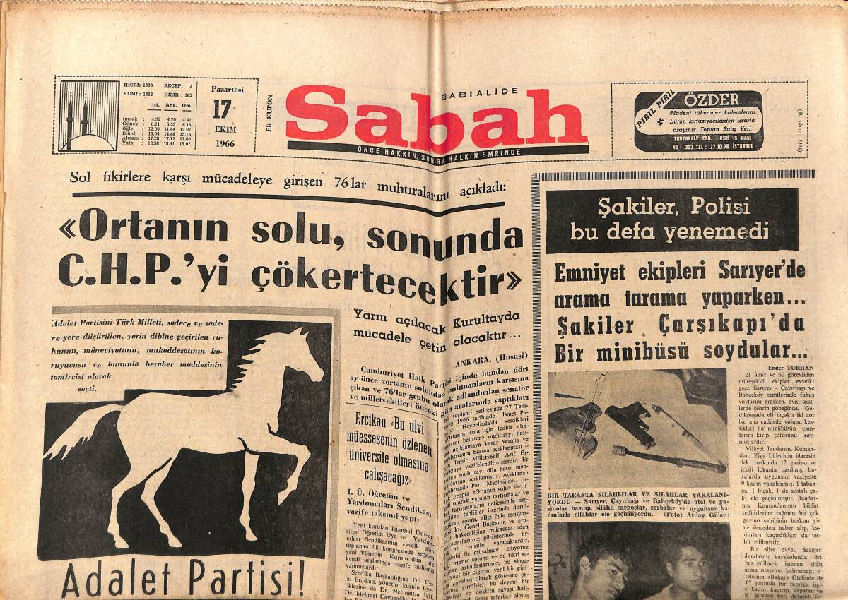 Sabah Gazetesi 17 Ekim 1966 - Kayseri AP Kongresinde Diyanet İşlerinin Muhtar Olması İstendi GZ150169 - 1