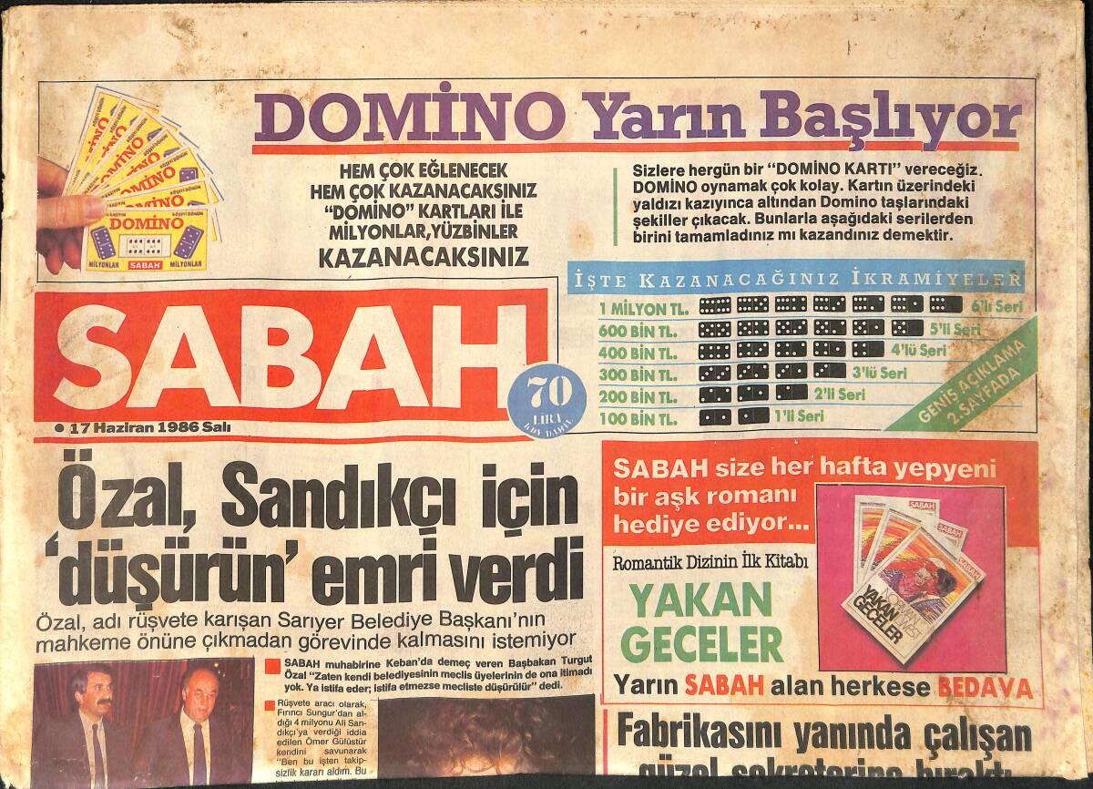 Sabah Gazetesi 17 Haziran 1986 - Türkan Şoray ve Cihan Ünal Ağlamamak İçin Kendini Zor Tuttu - 17 Yaşında Olan Dansöz Sibel Can GZ2449 - 1