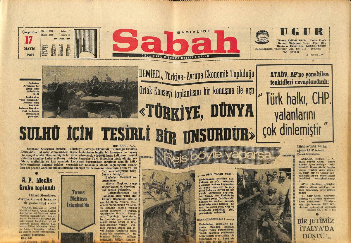 Sabah Gazetesi 17 Mayıs 1967 - Türk-İş Grev Kanununun Tadil Edilmesini İstiyor - A.P. Meclis Grubu Toplandı GZ150109 - 1
