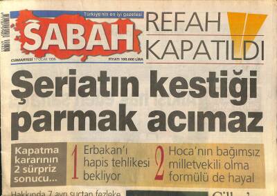 Sabah Gazetesi 17 Ocak 1998 - Şevket Kazan Kalp Krizi Geçirdi - Erbakanı Hapis Tehlikesi Bekliyor GZ123327 - 1
