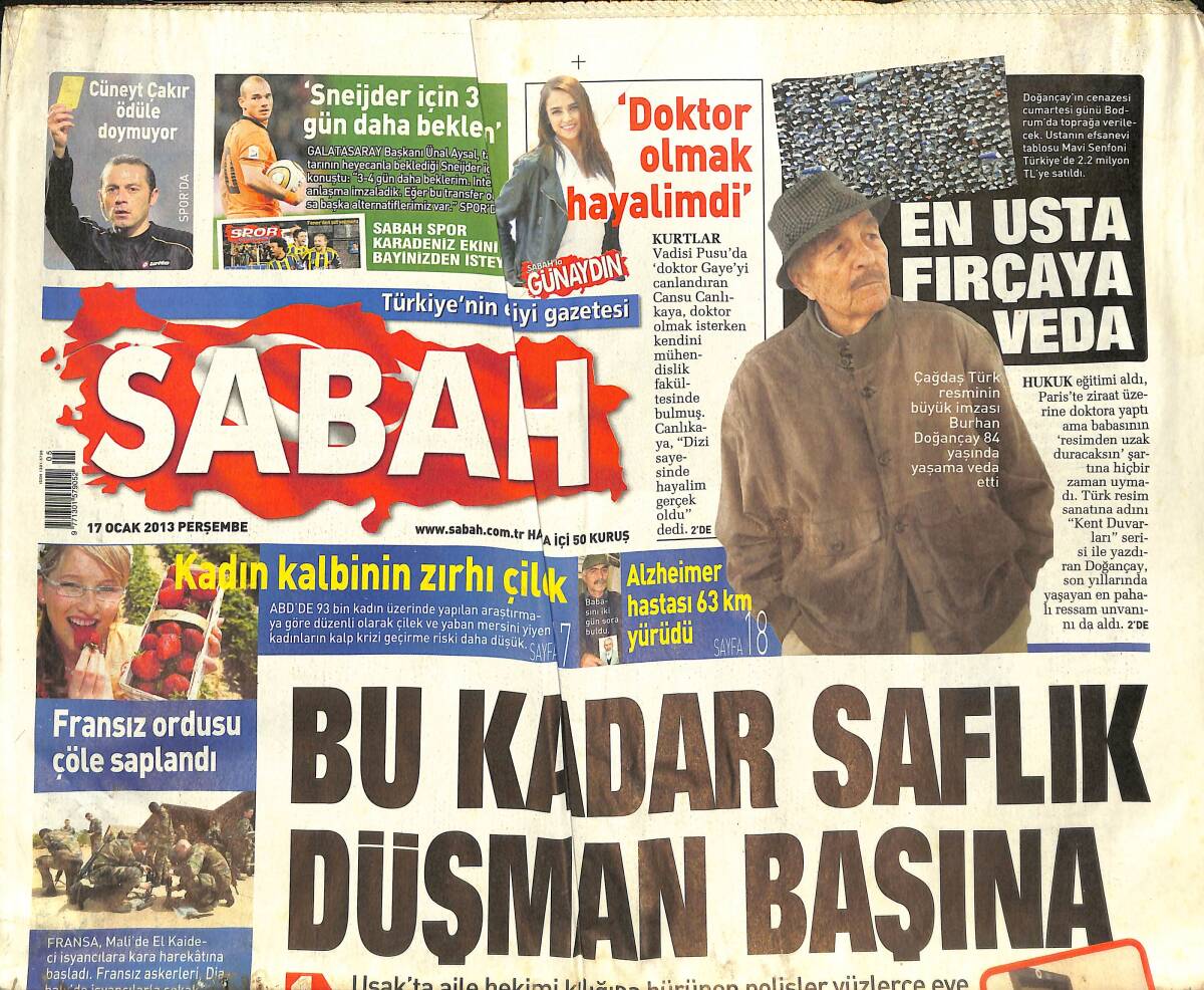 Sabah Gazetesi 17 Ocak 2013 - En Usta Fırçaya Veda - Başbakan Erdoğan: Bu Süreç Bir Turnusol Kağıdı GZ135776 - 1