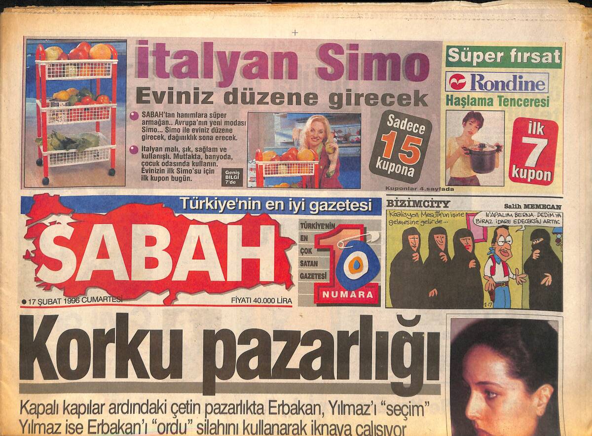 Sabah Gazetesi 17 Şubat 1996 - BMW'de Gümrük Birliği Ucuzluğu - Çeçen Röportajı Ruslar'ı Kızdırdı GZ155514 - 1
