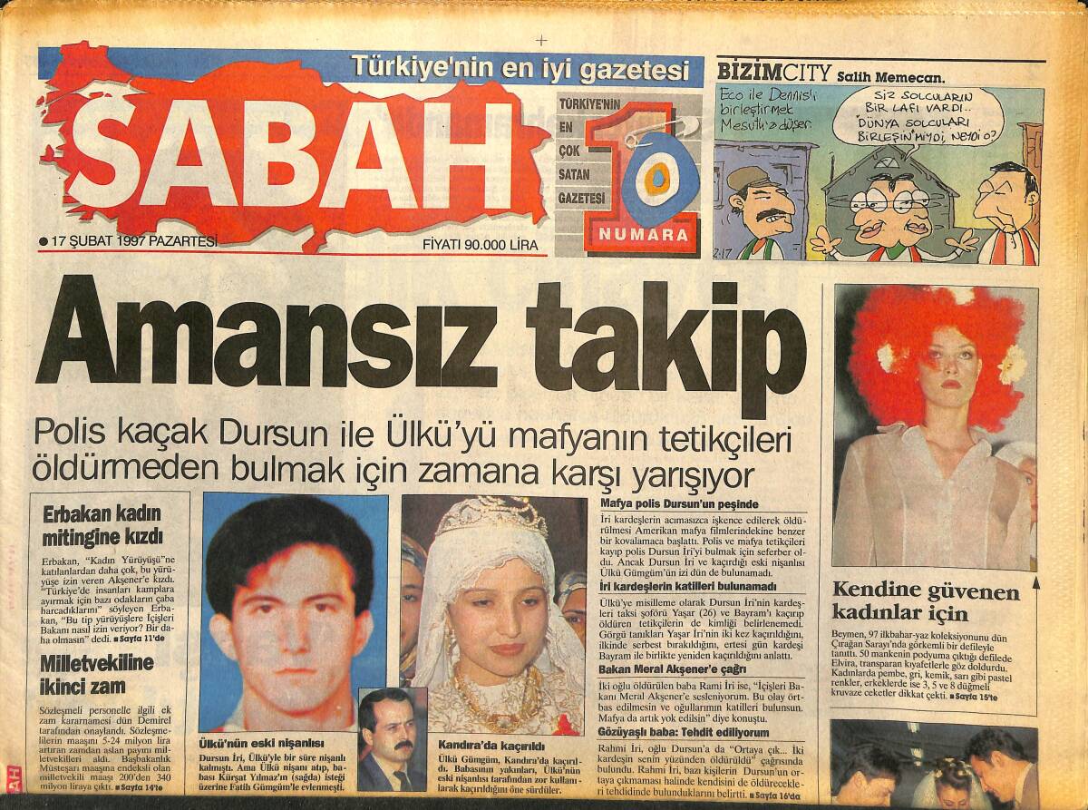 Sabah Gazetesi 17 Şubat 1997 - Amokachi Özel Uçakla Yetiştirildi - Metroda İkinci Aşama GZ147997 - 1
