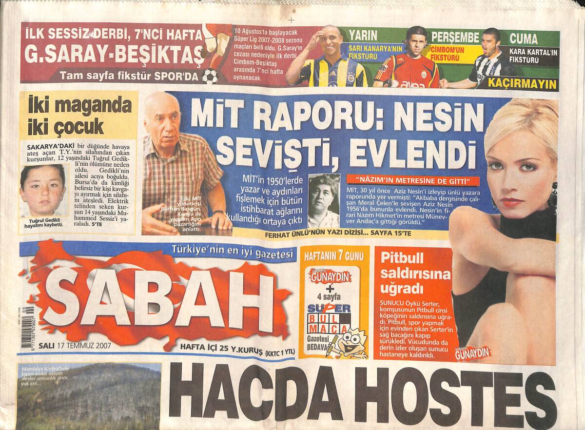 Sabah Gazetesi 17 Temmuz 2007 - Milas Yandı Tatile Devam - Londra'da Kıbrıs Mitingi GZ135527 - 1