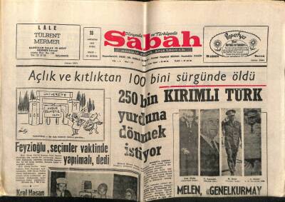 Sabah Gazetesi 18 Ağustos 1972 - 250 Bin Kırımlı Türk Yurduna Dönmek İstiyor GZ63945 - 1