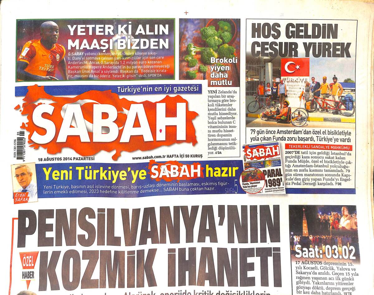 Sabah Gazetesi 18 Ağustos 2014 - Juventus Semih'i Yakın Takibe Aldı - Pensilvanya'nın Kozmik İhaneti GZ154876 - 1