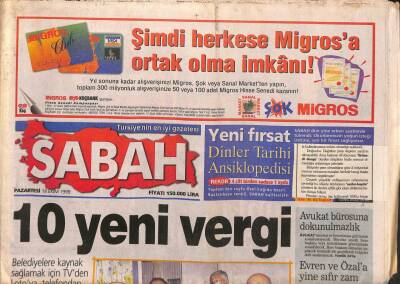 Sabah Gazetesi 18 Ekim 1999 - Evren Ve Özala Yine Sıfır Zam - Katıksız Hapis Kalkıyor GZ91980 - 1