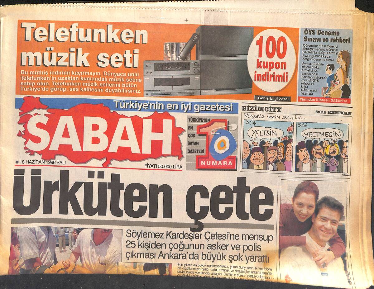 Sabah Gazetesi 18 Haziran 1996 - ODTÜ , Dünyanın En İyileri Arasında - Sertab-Levent Boşanıyor GZ148023 - 1