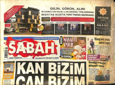 Sabah Gazetesi 18 Kasım 2012 - Gazeteci Cüneyt Ünal 90 Gün Sonra Özgür - Gazzede Ölü Sayısı 39a Yükseldi GZ124689 - 1