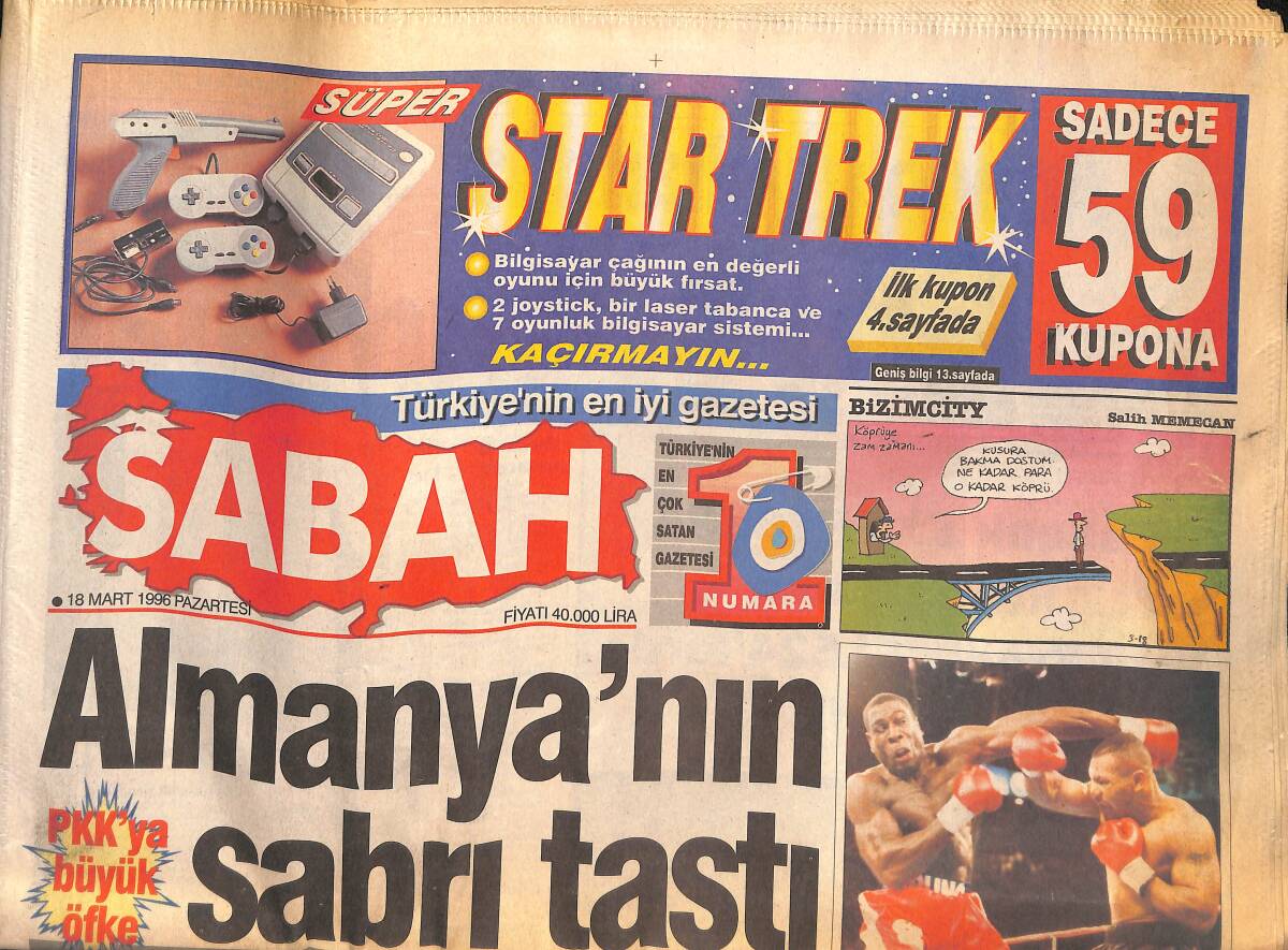 Sabah Gazetesi 18 Mart 1996 - Menderes Kazasında Şüphe - Türkeş Yine Sert Çıktı - Amerika'nın Yeni Muhammed Ali'si GZ133055 - 1