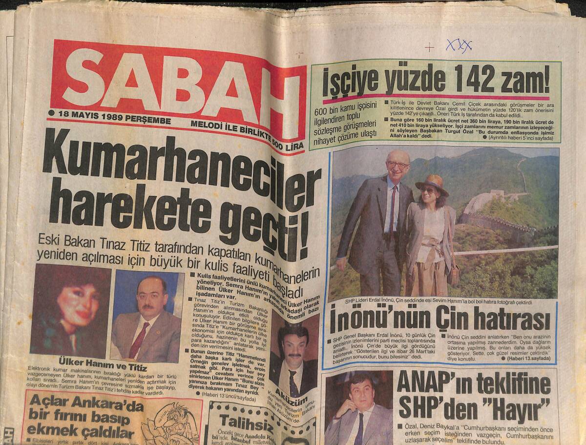 Sabah Gazetesi 18 Mayıs 1989 - İnönü'nün Çin Hatırası - Cannes'da Şöhreti Arayanlar Gazeteci Peşinde GZ141512 - 1