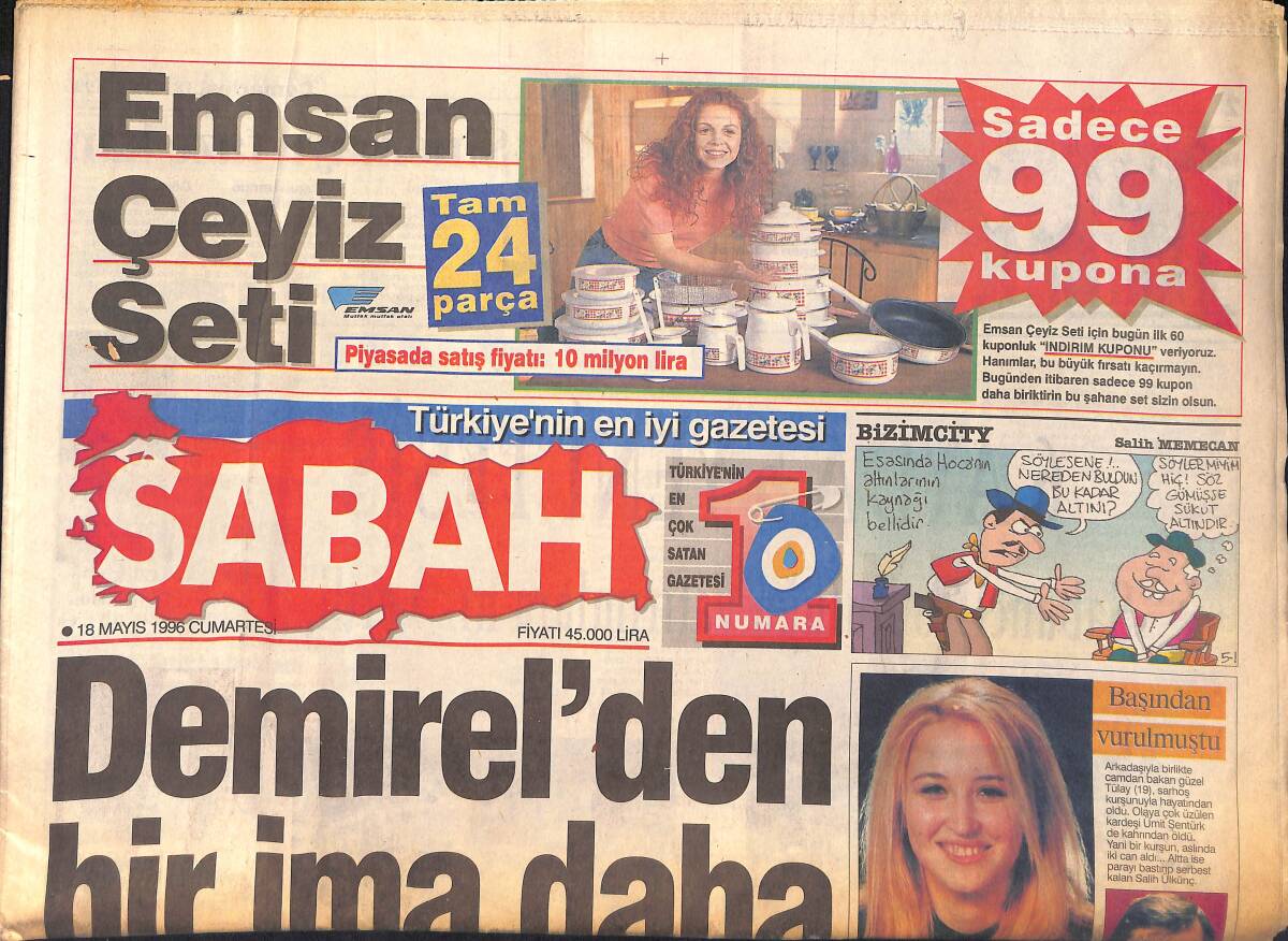 Sabah Gazetesi 18 Mayıs 1996 - Bulgaristan'da Ekonomik Kaos - Mandela da Mı Filme Alındı? GZ155487 - 1
