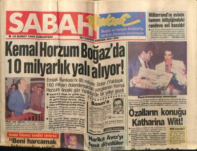 Sabah Gazetesi 18 Şubat 1989 - Kemal Horzum Boğazda 10 Milyarlık Yalı Alıyor GZ64301 - 2