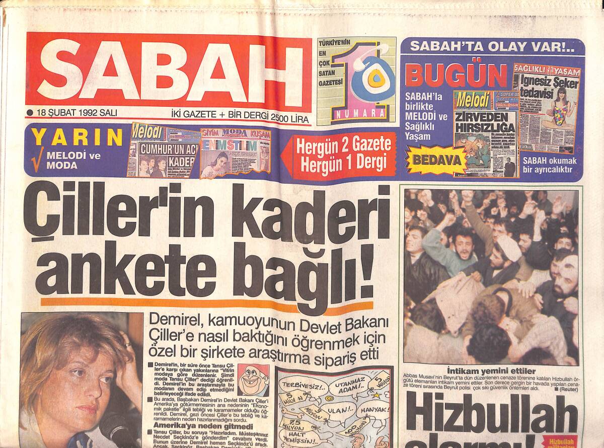 Sabah Gazetesi 18 Şubat 1992 - Yönetmen İbrahim Tatlıses Oğlunun İlk Filmini Çekti - Hizbullah Alarmı ! GZ159321 - 1