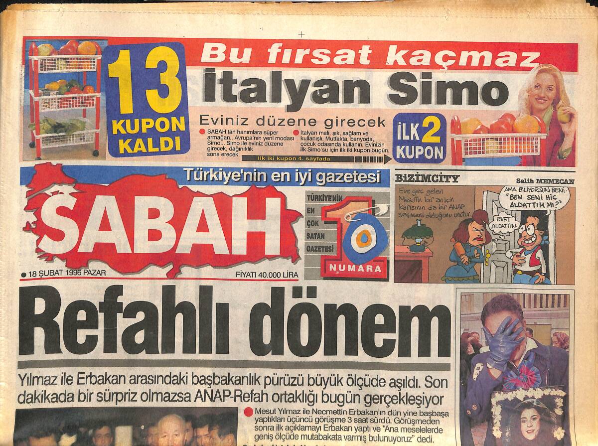 Sabah Gazetesi 18 Şubat 1996 - İran'a Sert Protesto - Adnan Şenses Kara Sevdalı GZ155544 - 1