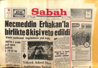 Sabah Gazetesi 19 Ağustos 1969 - Necmettin Erbakan Veto Edildi GZ103487 - 1