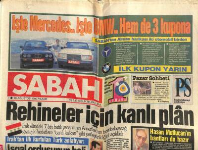 Sabah Gazetesi 19 Ağustos 1990 - Crusie Füzeleri Yüklendi GZ62139 - 2