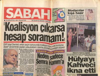 Sabah Gazetesi 19 Ağustos 1991 - Hülya Avşarı Kahveci İkna Etti GZ83172 - 1