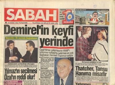 Sabah Gazetesi 19 Kasım 1992 - Hillary Başkan Yardımcısı Gibi - Ajda Pekkanın Yeni Yüzü - Demirelin Keyfi Yerinde GZ123227 - 1