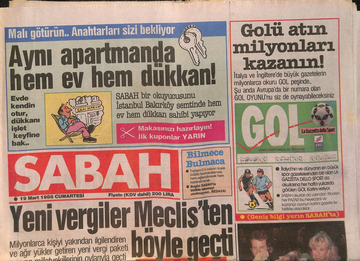 Sabah Gazetesi 19 Mart 1988 - Harika Avcı Sosyete Gelinini Oynattı - Kamuran Akkor : Takma Kirpiksiz İlk Konser GZ157903 - 1