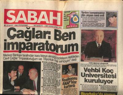 Sabah Gazetesi 19 Mart 1992 - Vehbi Koç Üniversitesi Kuruluyor GZ62835 - 1