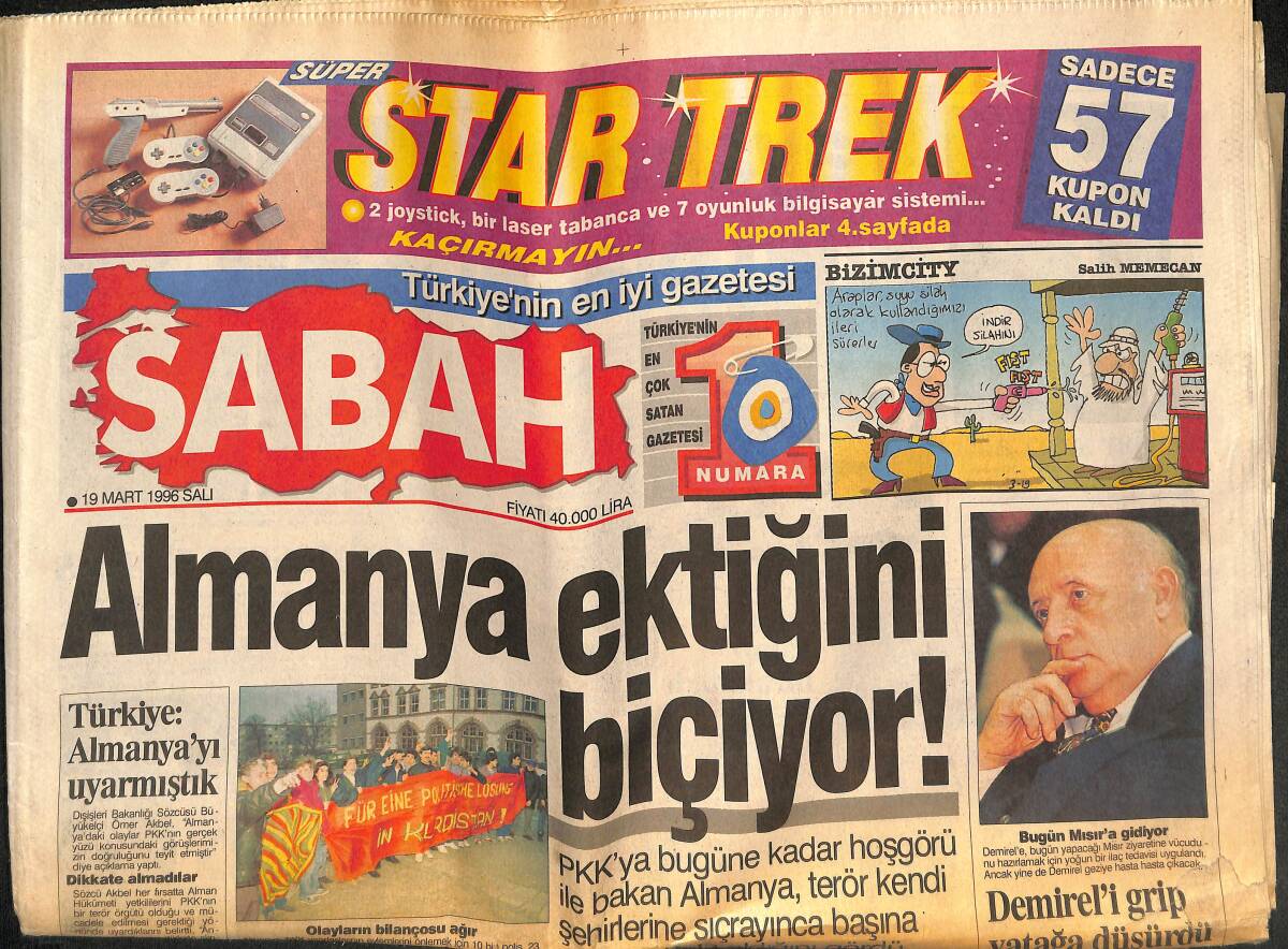 Sabah Gazetesi 19 Mart 1996 - Menderes Kazası İçin Komisyon - Honda'nın Civic Modeli Üretilecek GZ133364 - 1