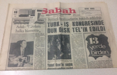 Sabah Gazetesi 19 Nisan 1968 - Türk-İş Kongresinde Dün Disk Telin Edildi - GZ15447 - 1